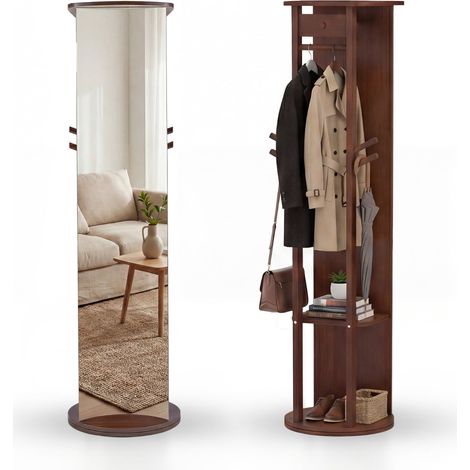 Full-Length Mirror with Rotating Stand, Walnut, 2 Rods