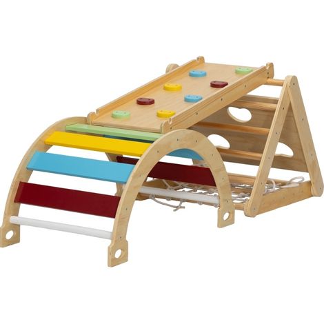 CHICFURN Area Gioco Interno 7 in 1 in Legno Multicolore con Scivolo e Arco di Motricità (1/5)