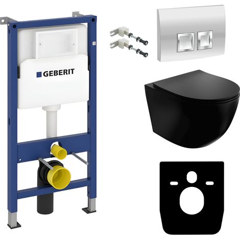 GEBERIT WC Set mit Vorwandelement, Wand-WC und Spülknopf