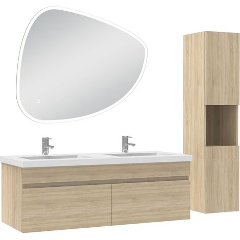 Océan meubles double vasque 120cm vasque et colonne et miroir 3 couleurs lumineux Chêne Wotan (1/5)