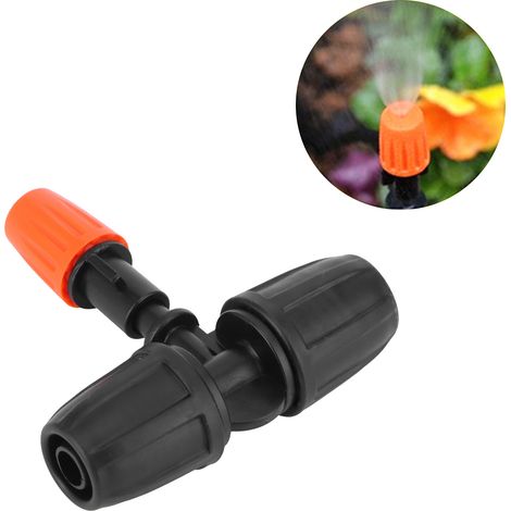 Cable de conexión con conectores de púas y pieza en T con boquilla de pulverización ajustable para mangueras de 8/12 mm, juego de riego de jardín de ABS de 10 piezas. (1/5)