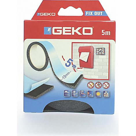 GEKO Cinta de doble cara con adhesivo “Fix Out” para bricolaje en exterior 19mm x 5m color negro