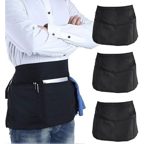 3 Pcs Demi Tablier avec Poche, Tablier Cuisine Noir, Tablier Court Service, Demi Tablier Unisexe, Tablier Noir Professionnel avec Sangle Réglable, pour Bistro Jardin Boulangerie Restaurant (1/4)