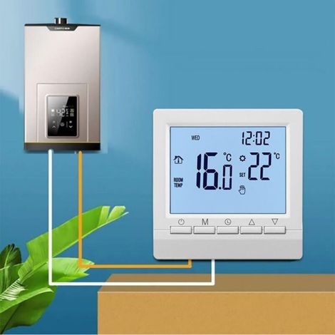 1 x Thermostat de chaudière à piles, régulateur de température ambiante programmable, sécurité enfant, réglage de la température : 5-90°C (1/4)