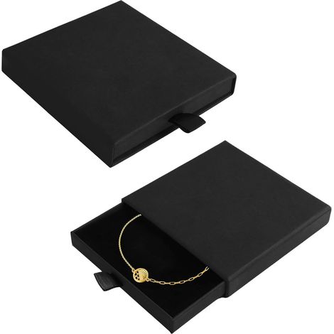 Boîte-Cadeau de Bijoux Présentoir à Bijoux en papier Boîte, 9 x 9 x 1,7 cm, Écrin pour Bracelet et Boucles d’Oreilles, Petite Boîte Cadeau Noire, Présentoir à Bijoux pour Offrir (Noire) (1/5)