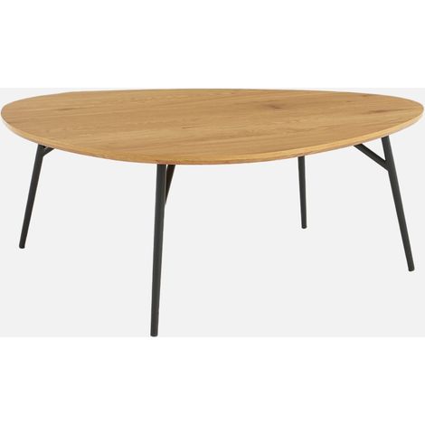 Tavolino ovale con gambe in metallo nero e effetto rovere
