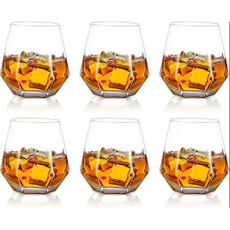 Glass Set Diamond Whisky Glasses Water/Juice Slanted for Bourbon/Rum/Bar Birthday Gift Christmas Wedding Men (1/5)