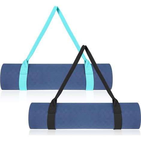 Lot de 2 sangles de transport réglables pour yoga, tapis de fitness, tapis de gymnastique, tapis de sport (noir et vert marine, 155 x 3,8 cm) (1/5)
