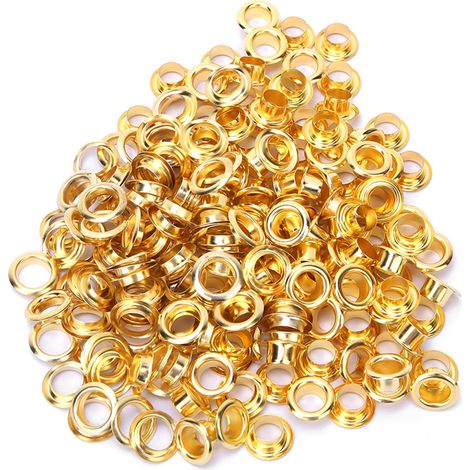 100 rivets creux à œillet double face en laiton de 6 mm pour vêtements, sacs, ceintures, chaussures (doré) (1/5)