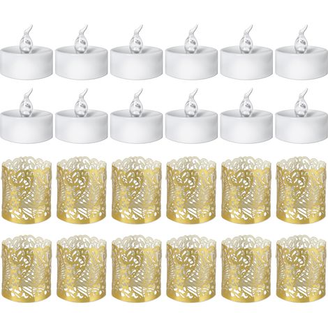 Lot de 12 bougies électroniques sans flamme, blanc chaud clignotant, avec papier ajouré, pour demande en mariage, anniversaire ou décoration intérieure. (1/5)
