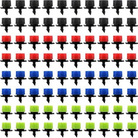 80 Pieces Adjustable Irrigation Dripper Irrigation, Adjustable Micro Drip Irrigation Sprinklers Transmitter, Irrigation Head for Flower Beds, Gardens, Lawn, Black/Red/Blue/Green