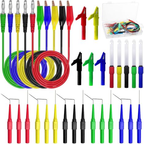 30 Stück Multimeter Messleitungen Kit, 4mm Bananenstecker Kabel mit Krokodilklemmen mit Testsonde für Digital Multimeter Spannungsprüfer (1/5)