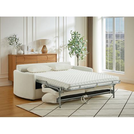 Canapé 3 places convertible express - Couchage 140 cm - Matelas 12 cm mémoire de forme en tissu texturé beige BAGOMI (1/4)
