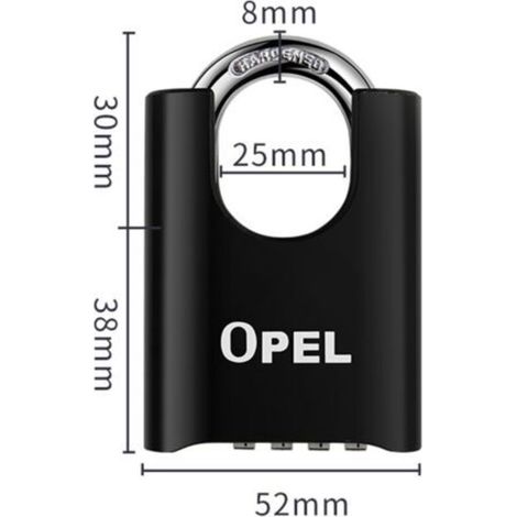Cadenas Code 4 Chiffres, 52mm Cadenas Extérieur Etanche, Robuste et Antivol, 8mm Loquet Cadenas à CombinaisonNoir, faisceau couvert-50 mm