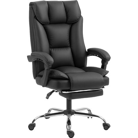 Sedia da Ufficio Reclinabile a 155° con Poggiapiedi Doppia Imbottitura e Rivestimento in Finta Pelle Nero (1/5)
