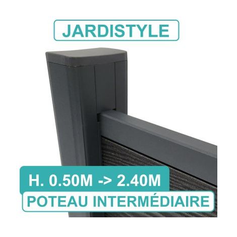 Cloture & Jardin – Poteau aluminium intermédiaire 2 entrées – 0,50 m – Base rectangulaire 7,20 x 4,50 cm – Couleur gris anthracite RAL 7016 – Garantie 10 ans