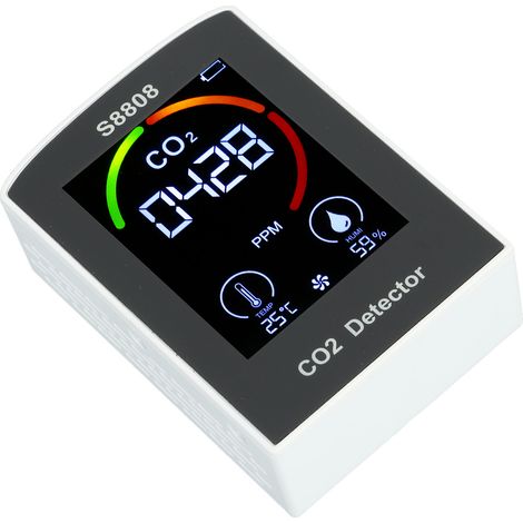 Détecteur de CO2 avec écran, batterie ABS, chargement USB, moniteur de CO2 multifonction pour intérieur, bureau, chambre (1/5)