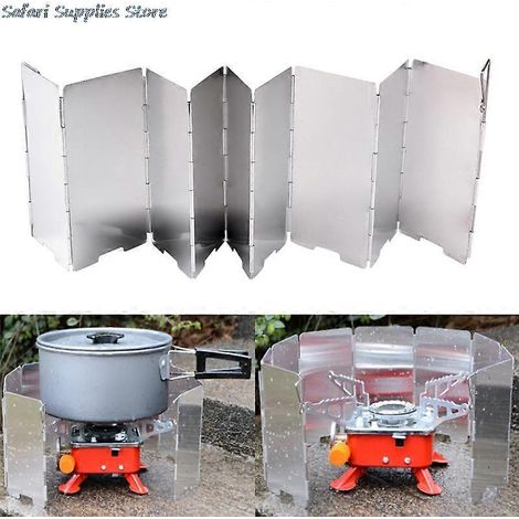 Déflecteur de vent robuste à 9 plaques, protection pliable pour réchaud de camping, barbecue et pique-nique. (1/5)