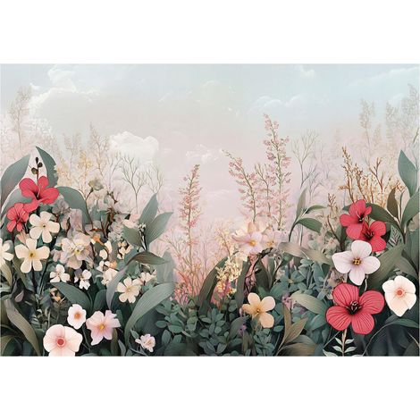 Papier peint mural fleurs des champs coquelicots nature intissé grand format design intérieur salon chambre pas cher 300x210 cm (1/5)