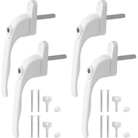 4 Pièces - Poignée de fenêtre - Serrure de sécurité - Verrouillage à clé et protection enfant pour fenêtres PVC aluminium bois &43 ouverture intérieure extérieure Blanc 43 mm (1/5)