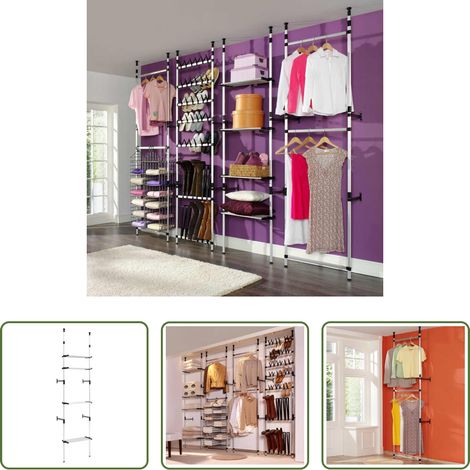 Kleiderschrank - Teleskop-Garderobe mit Regalen Aluminium (1/5)
