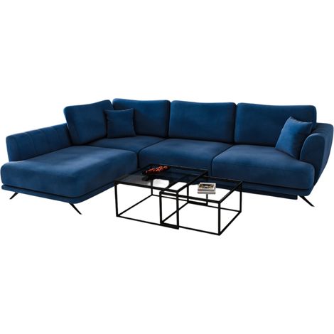Canapé convertible angle gauche tissu bleu Savary 280cm (1/5)