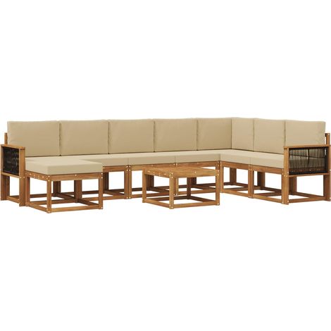 Outdoor Sofa Set 9 pcs Natural and Beige Solid Acacia Wood vidaXL (1/5)
