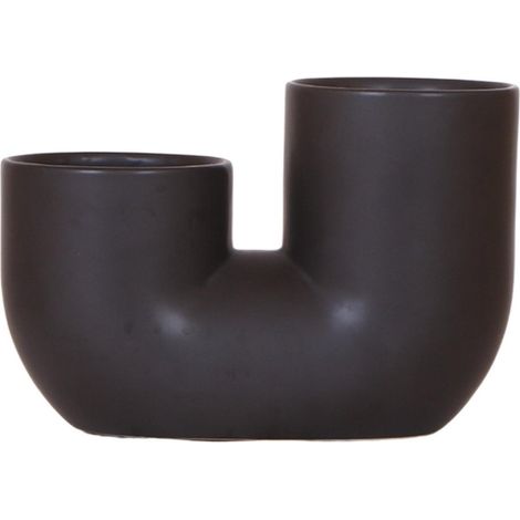 Cache-pot Duo Tube en Céramique Noire pour 2 Plantes de 9 cm - Idéal Orchidée et Succulente - PANGIVO (1/4)