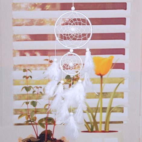 Attrape-rêves blanc avec perles et plumes, décoration murale et fenêtre style indien, carillon de vent élégant pour la maison. (1/5)