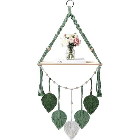 2 Paquet D'Étagère Murale Flottante en Macramé de Coton à Motif de Feuille Étagères Murales Suspendues en Bois de Style Bohème Plantes Suspendues et Photos Chambre Salon Chambre d'enfant (1/5)
