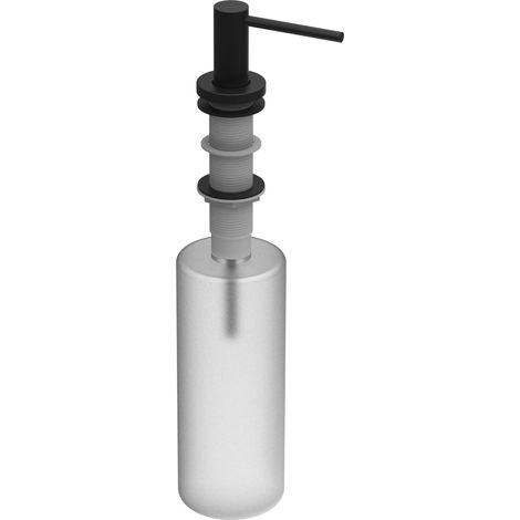 Dispenser sapone per top cucina tondo ricaricabile da sopra - testina erogatore in puro acciaio inossidabile - Nero Opaco (1/4)