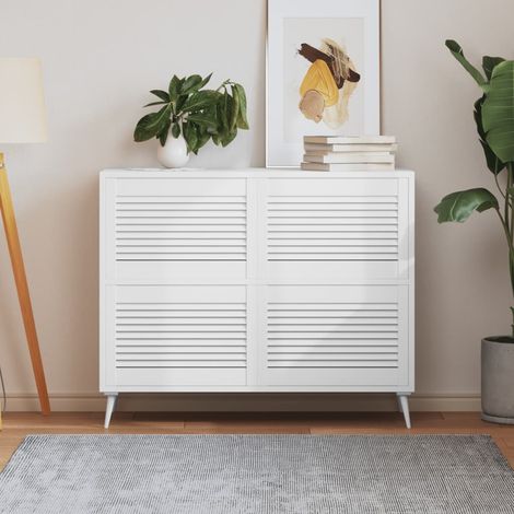 Portes d'armoire à lattes, lot de 4, blanches, 39,5 x 59,4 cm, en bois massif