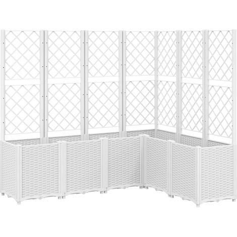 Jardinera bancal elevado plantas flores terraza jardín con enrejado 160 x 120 x 140 cm PP blanco 020038246