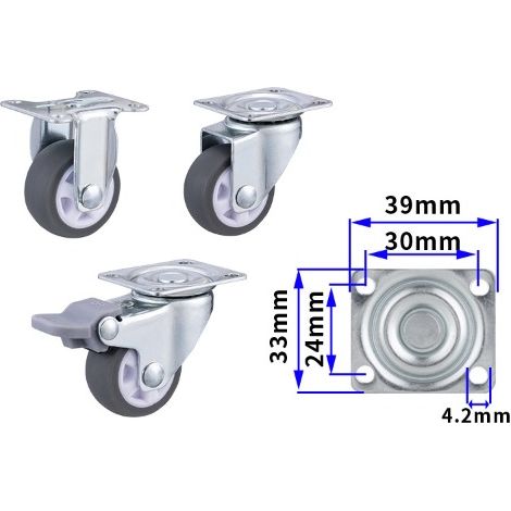 Ensemble de 4 roulettes pivotantes pour meuble 1.25 pouce avec plaque fixe et roulements à billes, roulettes en caoutchouc (1/3)
