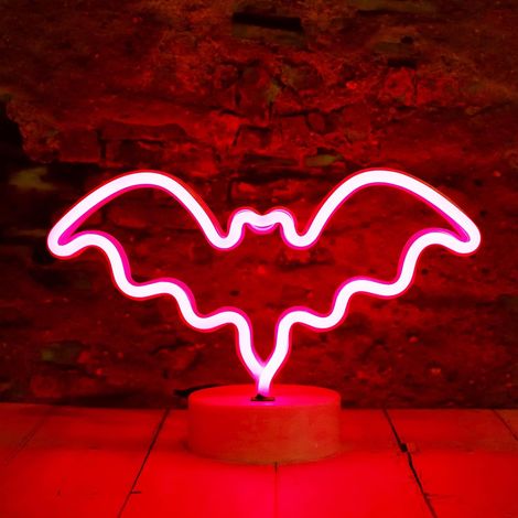 Enseigne lumineuse LED chauve-souris, décoration néon Halloween, veilleuse USB/piles 28x10x18cm, lampe bureau bar chambre (1/5)