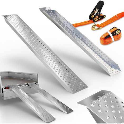 Bb-Loisir – Rampe de chargement 2 pièces 400kg – Surface antidérapante perforée – Large allée 22,5 cm – Sangles de tension 25mm x 4m incluses (1/5)