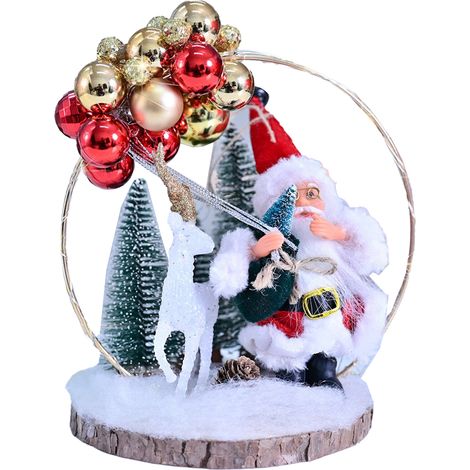 (XM-0036-Ornement de couronne de Père Noël 003) Décoration créative de couronne de Père Noël, base en bois, anneau en fer, figurine de Père Noël, décoration de Noël (1/2)