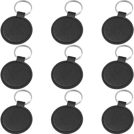 Porte-clés en cuir PU noir double face, avec anneaux, pour sublimation et bricolage. Lot de 10. (1/5)