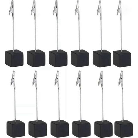 Lot de 12 porte-cartes cubiques en pin décoratif, porte-numéros de table, porte-mémos, compatible avec la décoration de table de chevet, noir (1/5)