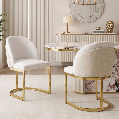 2 sedie da pranzo, comode e traspiranti, adatte a ristoranti, soggiorni, caffè e altri ambienti, stile moderno, gambe placcate in oro, tessuto in ciniglia, beige + oro (1/5)