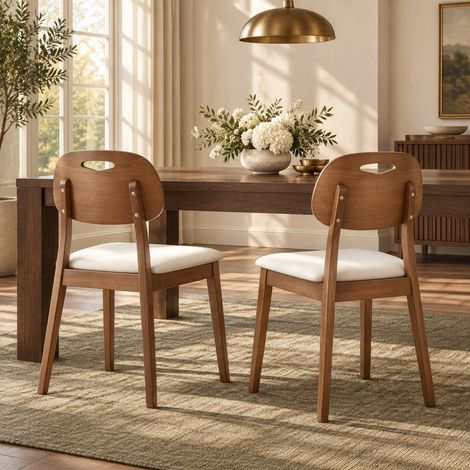 Lot de 2 chaises de salle à manger blanches, dossier ovale en bois et assise capitonnée (1/5)