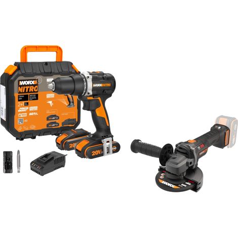 PACK Perceuse-Visseuse 20V + Meuleuse d'Angle 20V + 2 Batteries 2Ah + Chargeur (Idéal Pour Tous les Projets de Bricolage et de Rénovation) (1/5)