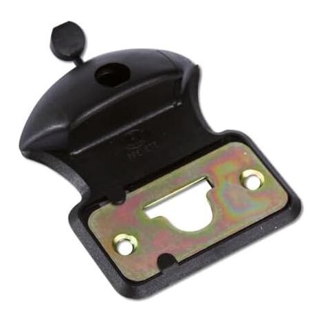 – Sabot de guidage bas pour porte de garage 27-31mm – Thermoplastique noir – Plaquette acier pour verrou – Entraxe 48mm (1/2)