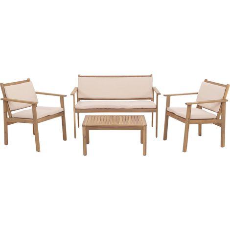 [NEUWERTIG] Garten-Garnitur HHG-946, Lounge-Set Sitzgruppe Bank Sessel Tisch, Holz Akazie MVG Stoff/Textil (180g/m²) Kissen beige