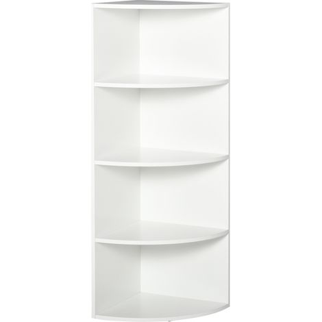easycomfort libreria ad angolo 4 ripiani a muro e parete 39.5x39.5x120cm bianco legno (1/5)