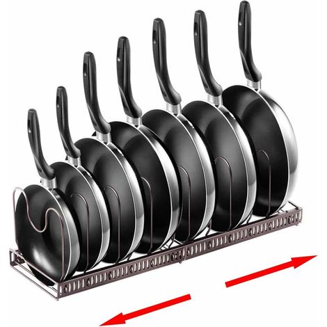 royaluxe - Support d'organisateur de casseroles pour armoire, support d'organisateur de couvercle de casserole extensible avec 7 diviseurs réglables, support de rangement pour ustensiles de cuisine (1/5)