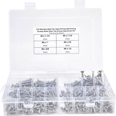 240 Vis à Tôle Autoperceuses Acier Inoxydable 410 Tête Fraisée Cruciforme 8 (1/5)