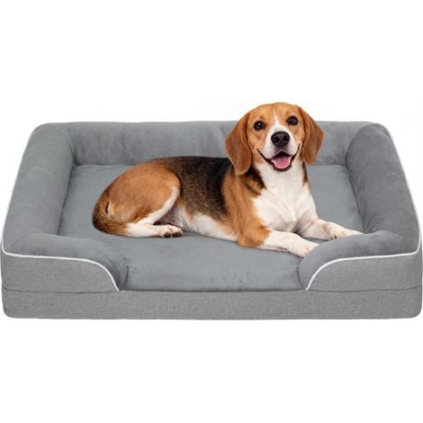 Panier pour chien ou chat de taille moyenne, avec base antidérapante, housse amovible et lavable, 91,5 x 68,5 x 16,5 cm, gris (1/5)