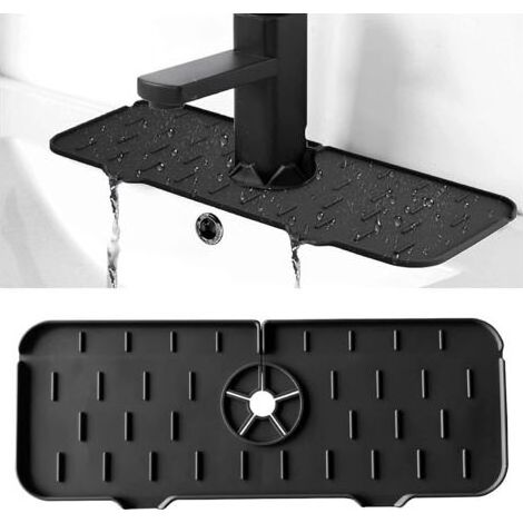 Tapis fond d'évier,De Robinet en Silicone, Tapis De Robinet De Cuisine, Pare-Éclaboussures d'Évier De Cuisine Lavable, Tapis De Cuisine en Silicone avec Drainage,le noir 1 pièce (1/4)