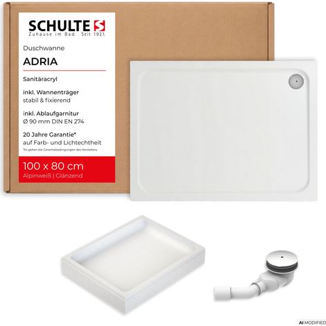 Schulte Duschwanne Adria 100x80 cm Weiß - Komplettset inkl. Wannenträger und Ablauf, aus hochwertigem Sanitäracryl